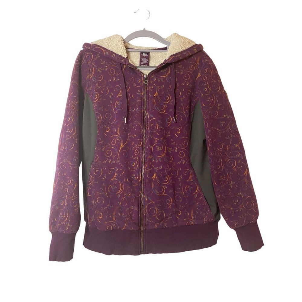 REI Sweater Womens Purple Green Sherpa Lined Hiking Outdoors Casual Ladies Sz M